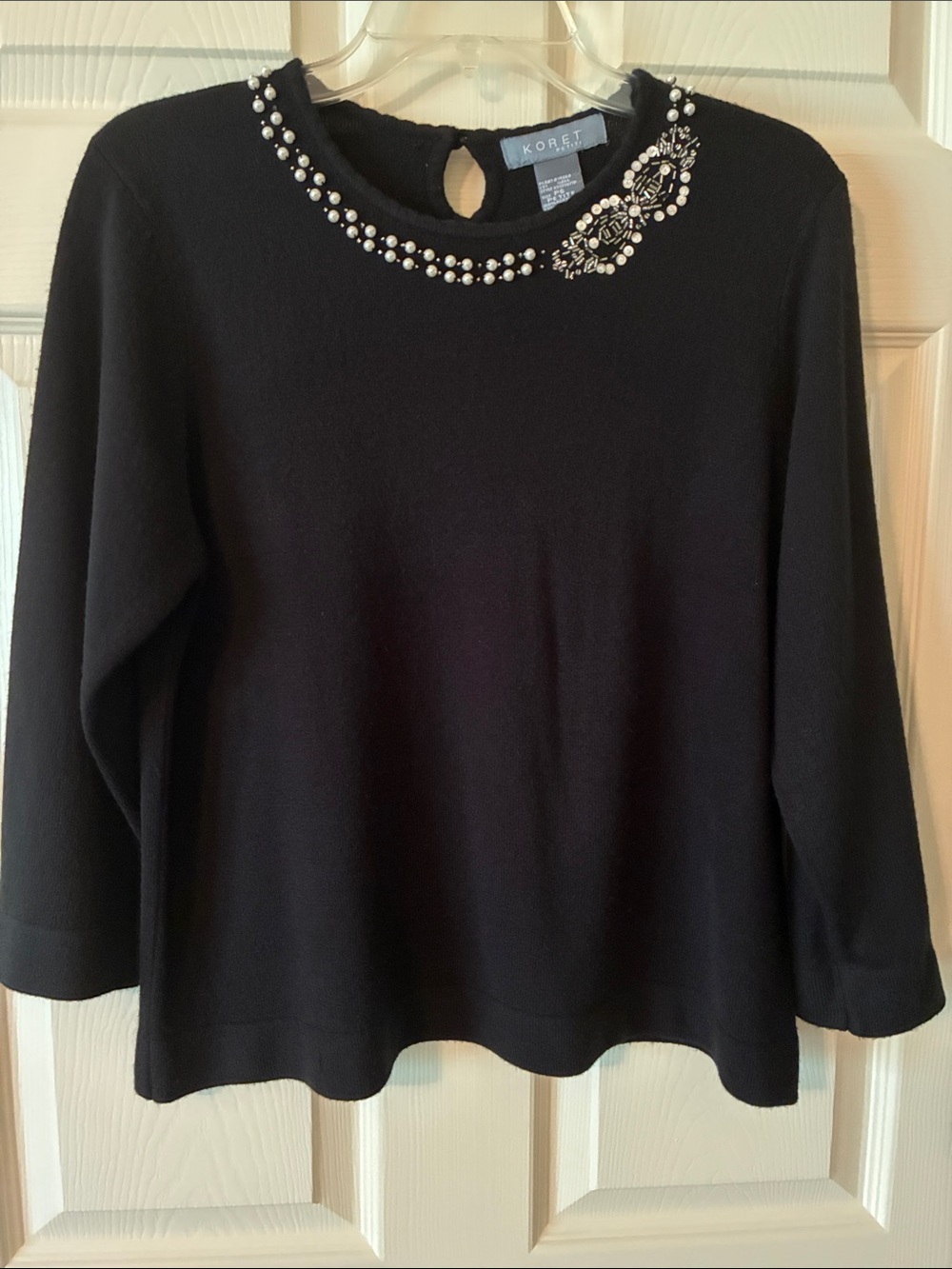 Koret Black Pearl Beaded Neckline Sweater Small Petite